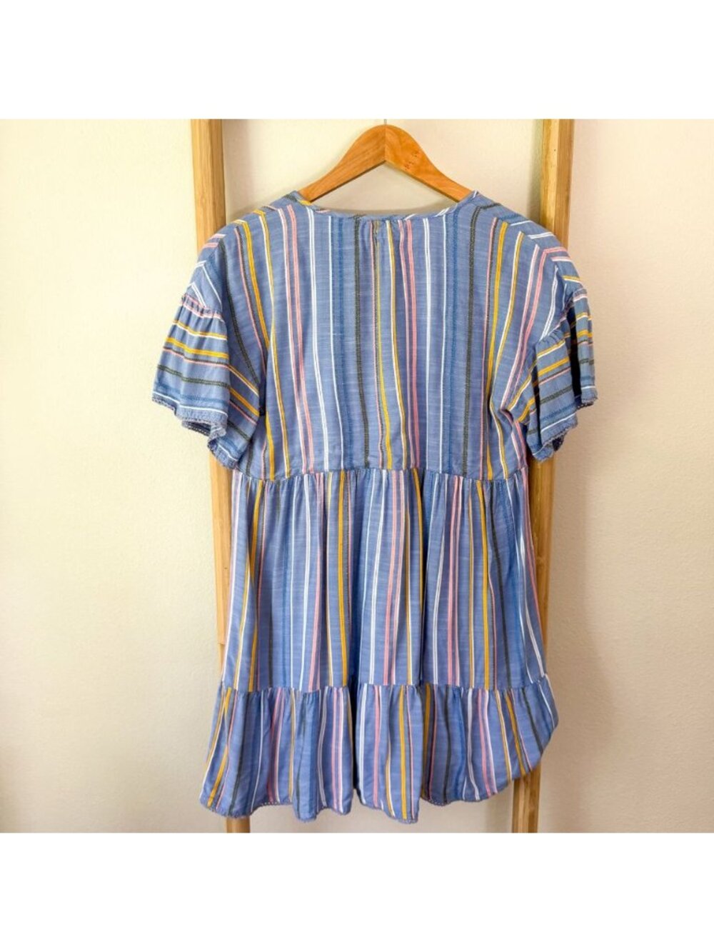 Anthropologie dRA Los Angeles Blue Striped Tiered Mini Dress Size Medium - Picture 4 of 5
